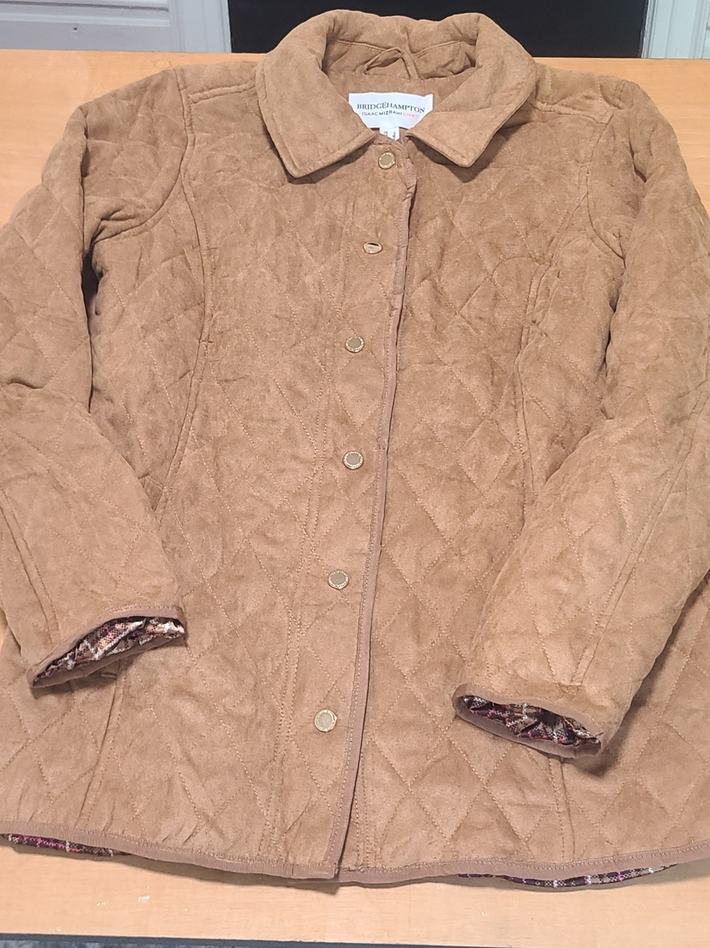 Isaac Mizrahi Quilted Suede-Look Jacket in Camel Brown